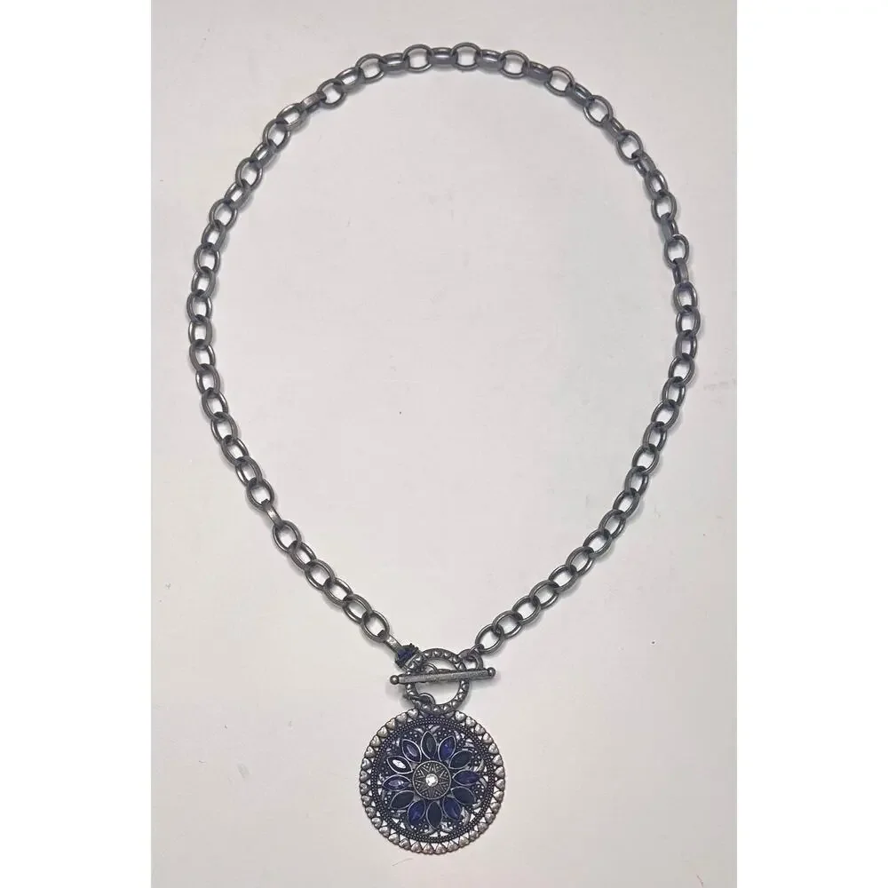 Vintage Inspired Statement Necklace With Mandala Pendant Chain Link Necklace
